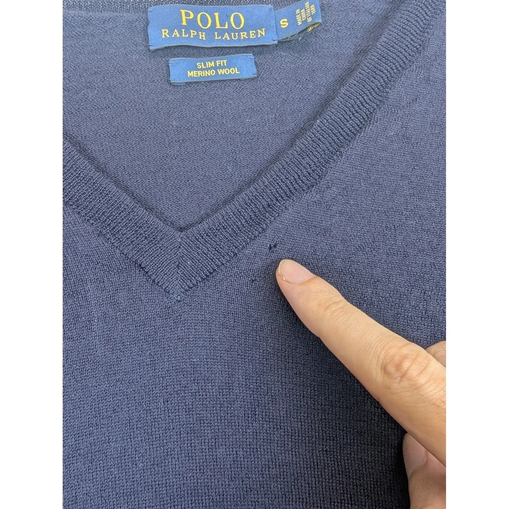 Polo Ralph Lauren Merino Wool Leather Men Small Purple Cardigan Sweater